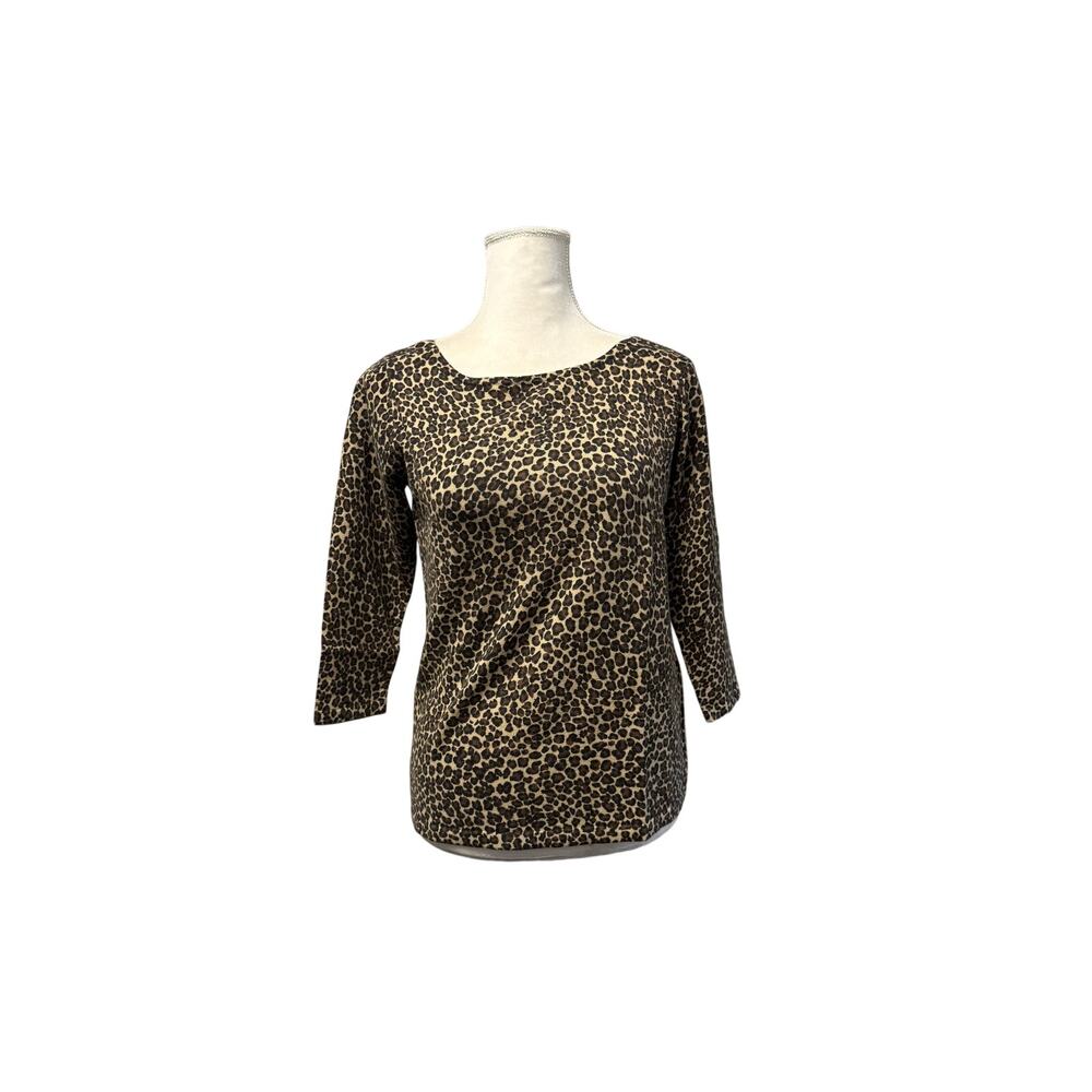 Charter Club Animal Print Knit Top S - Boat Neck 3/4 Sleeve Leopard Sweater chic